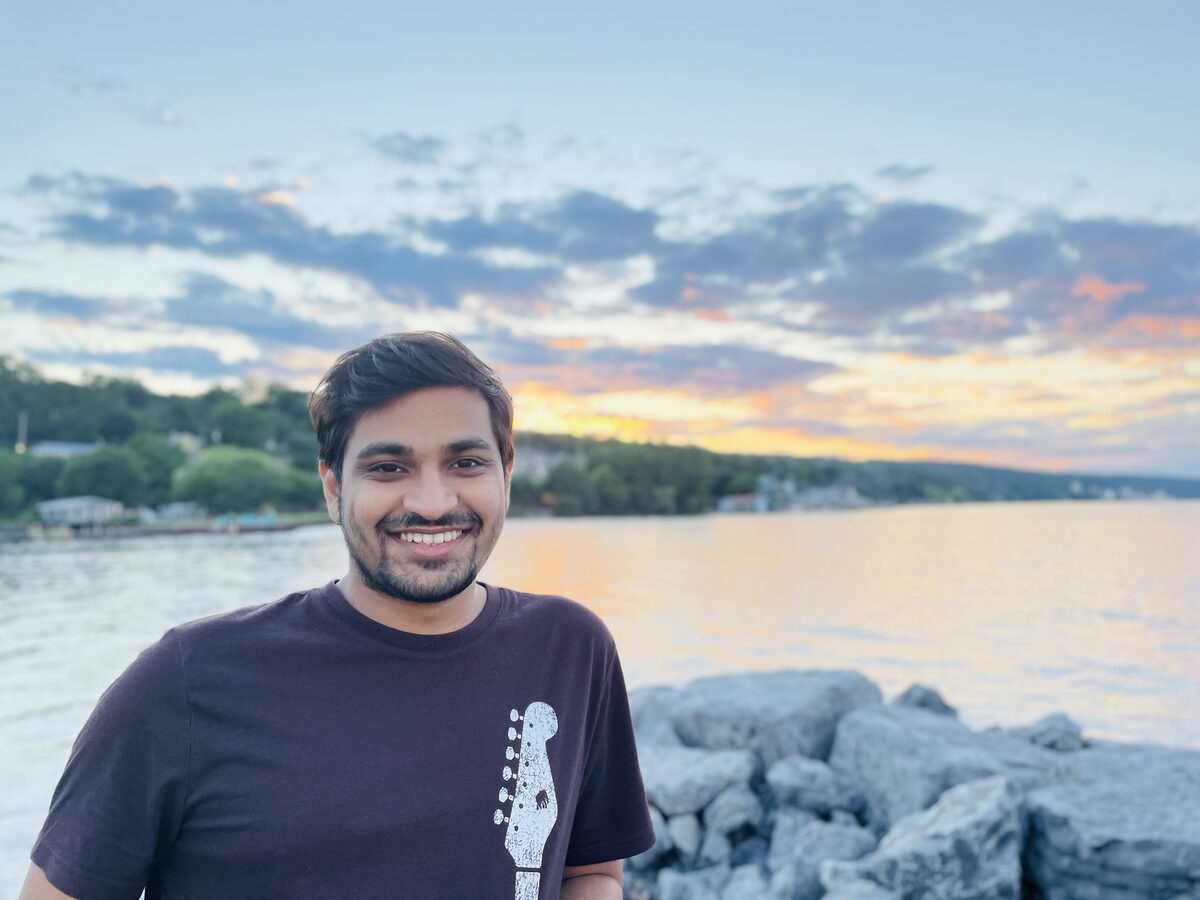 Vividh at a lakeside sunset
